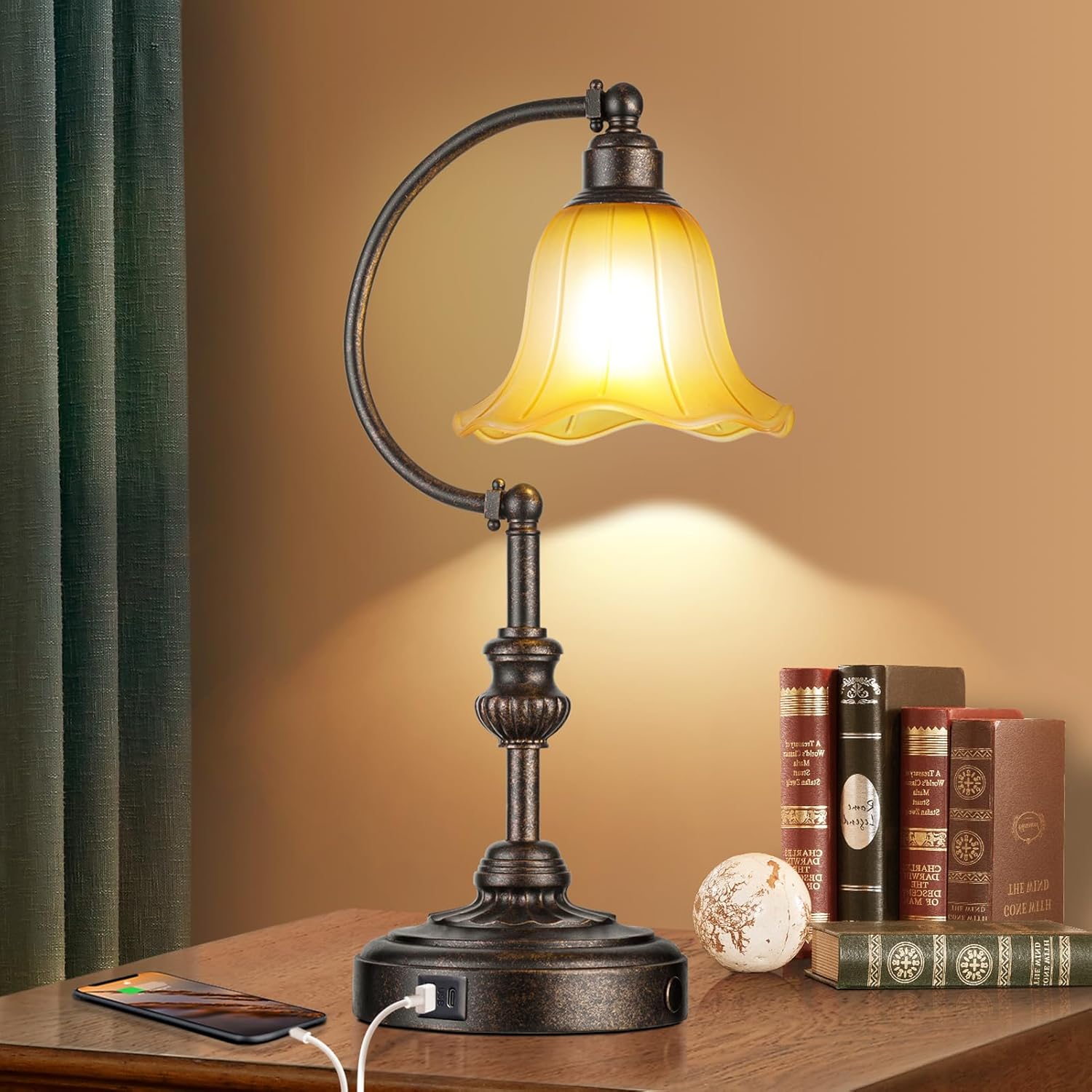 Dimmable Farmhouse Metal Nightstand Lamp - View 2