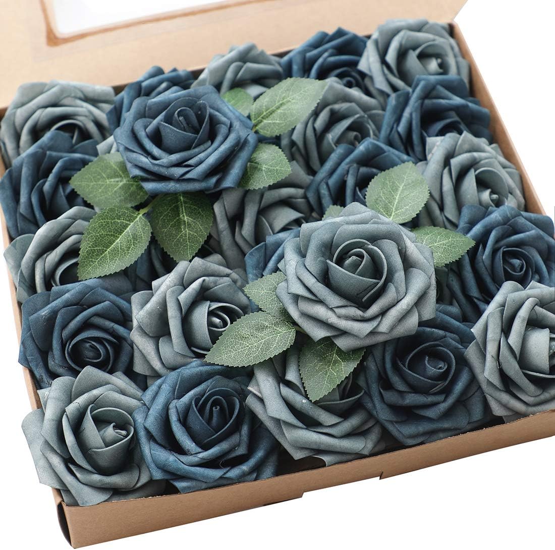 Beige Artificial Flowers — Dusty Blue Shades