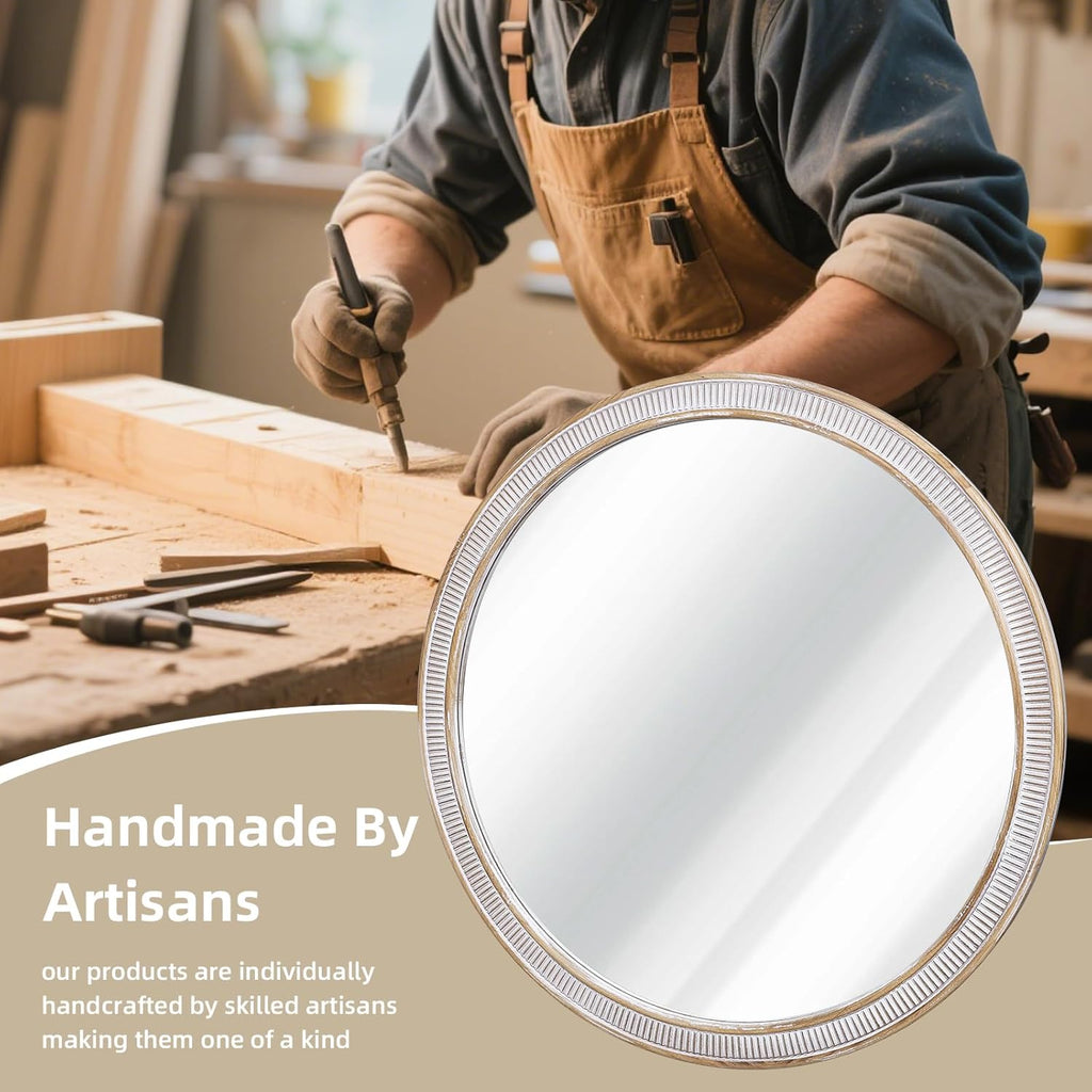 Round Farmhouse Wood Mirror — 36" - View 3