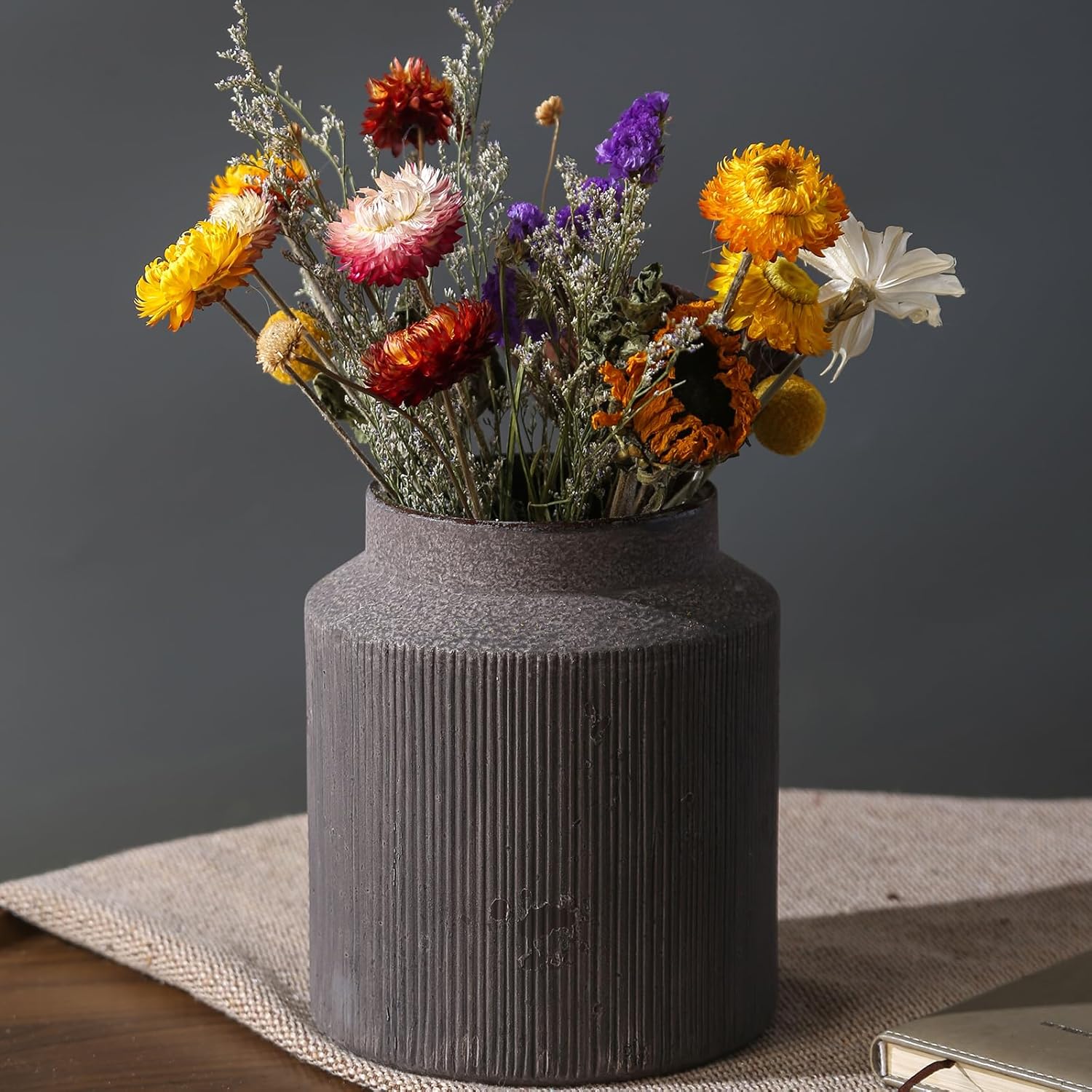 Vintage Farmhouse Black Flower Vase — 6" — Brown and Black