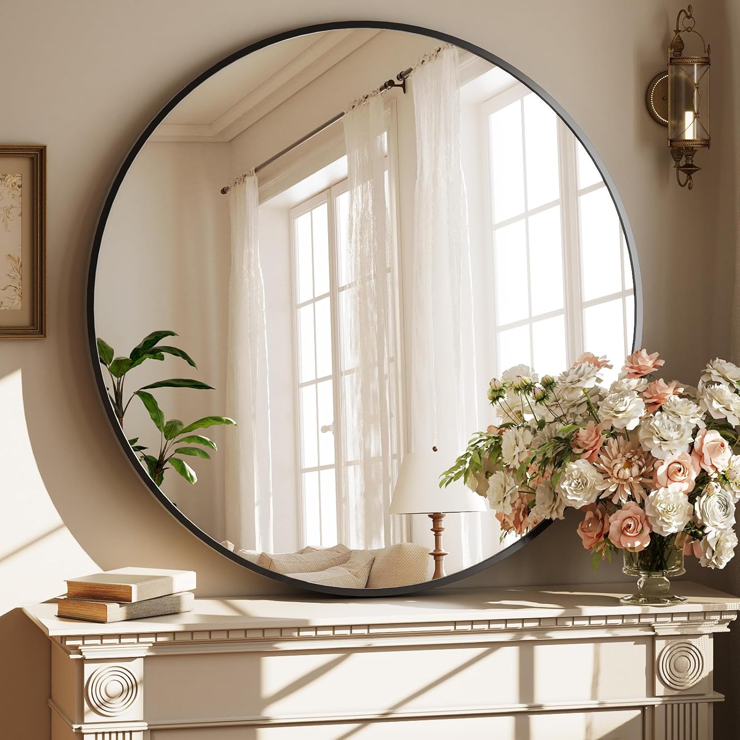 Round Modern Black Wall Mirror — 30" — Black