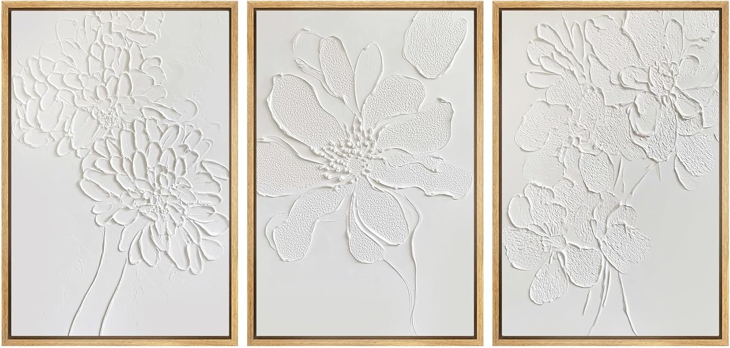 Framed Modern Fabric Wall Art — 24" — 24"x36"x3 Panels Natural