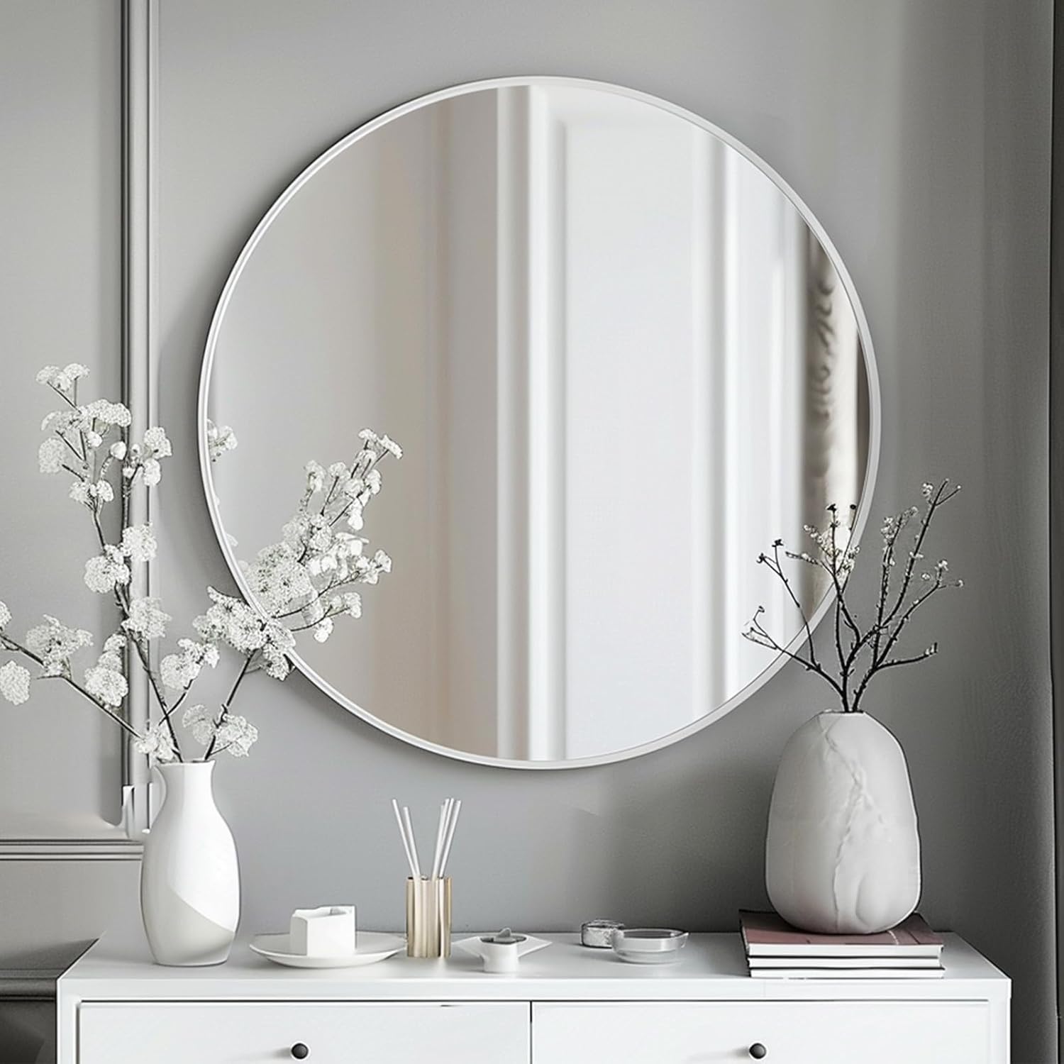 Round Black Mirror — 30" — White
