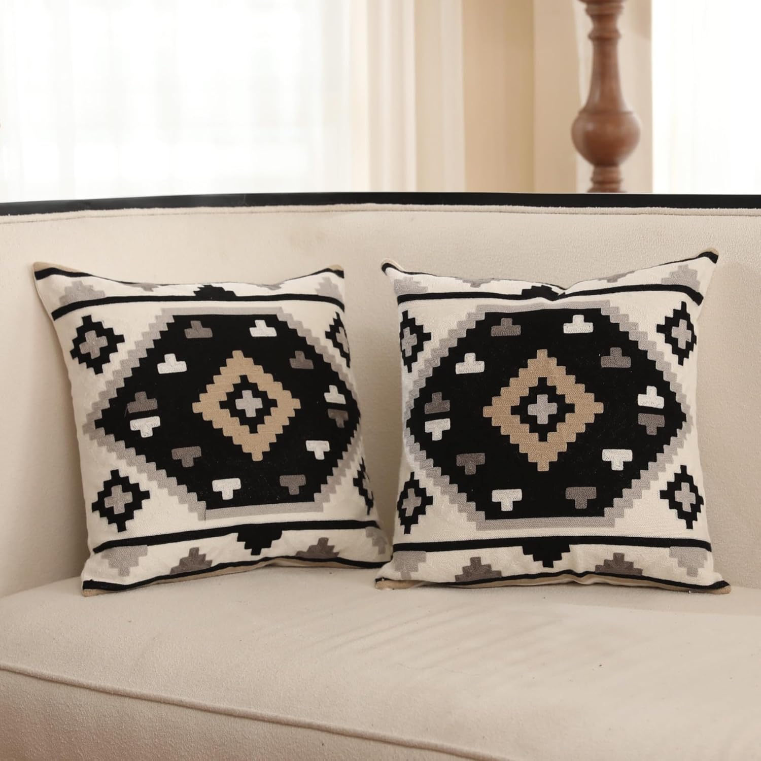 Boho Fabric Throw Pillow Cover — 18" — Pattern E