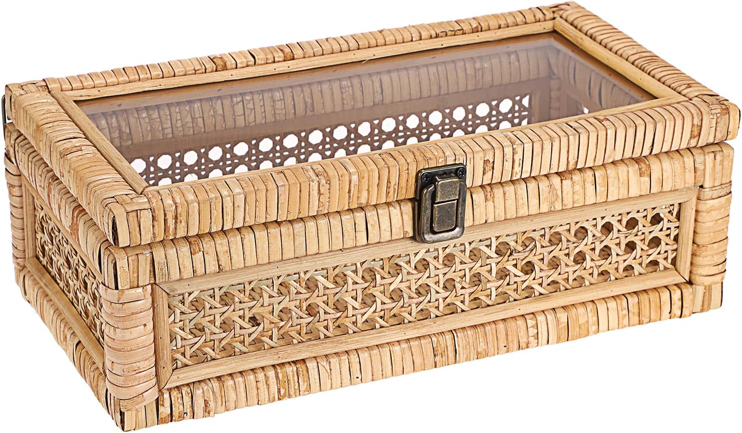 Handwoven Boho Beige Storage Basket — 11" — Medium,12.6"x6.7"x4.4"