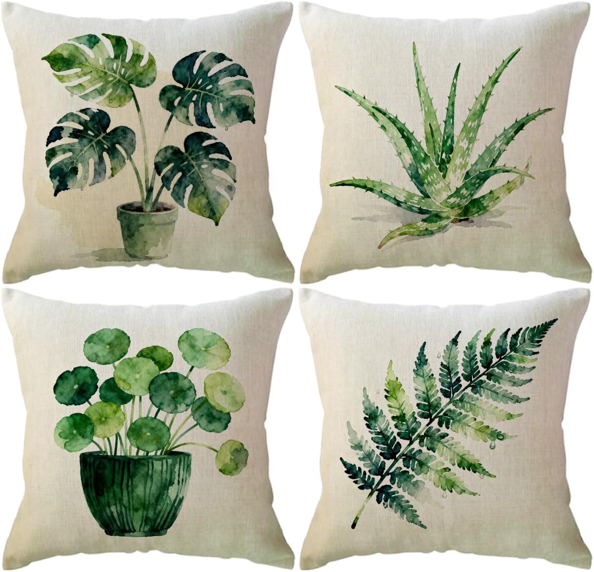 Boho Beige Throw Pillow Cover — 18" — Beige/Green