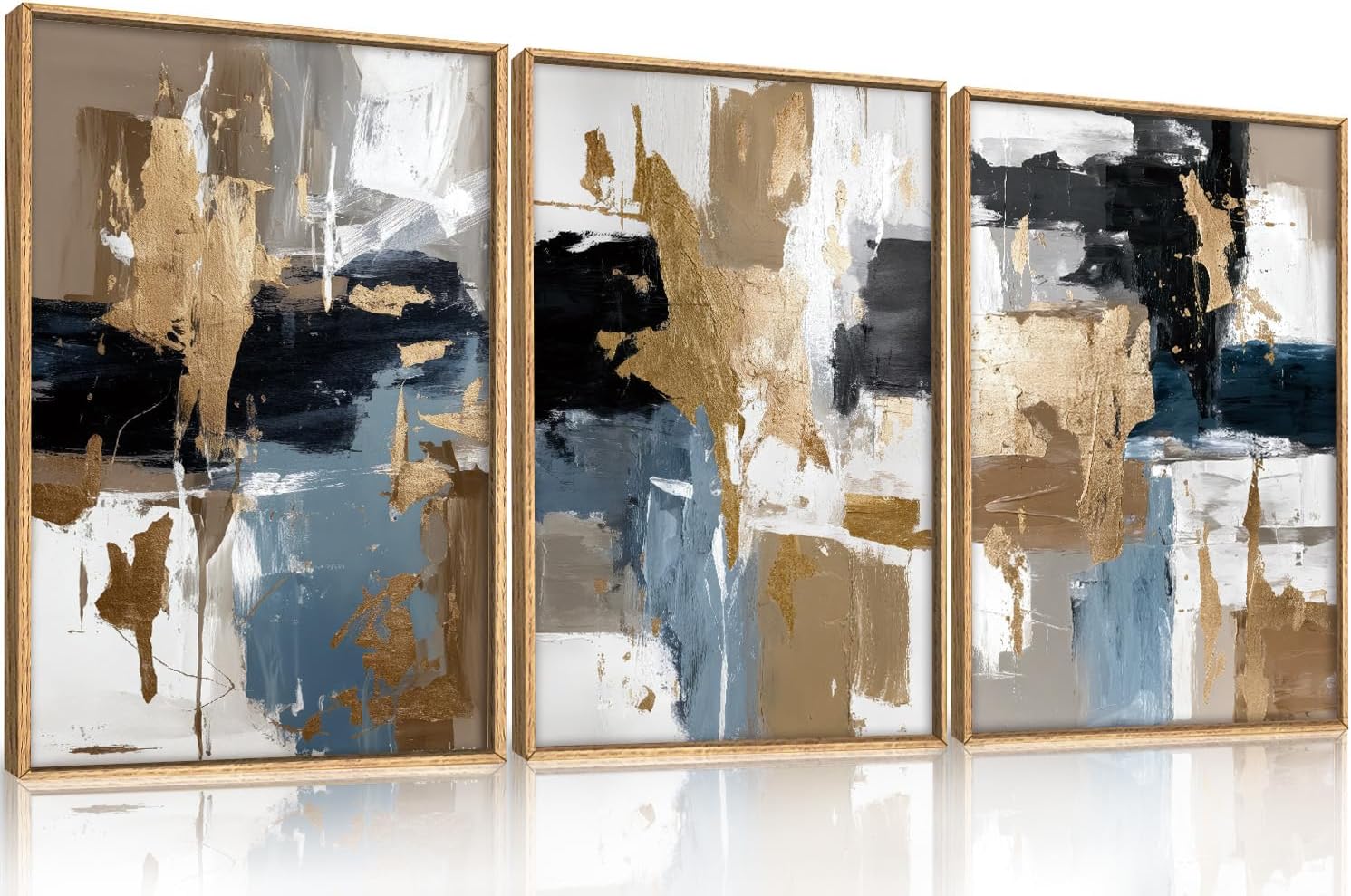 Framed Boho Beige Canvas Wall Art — 16" — Blue Abstract Wall Art