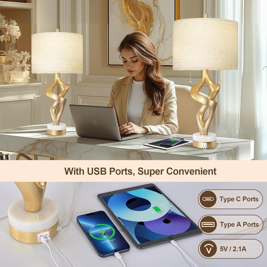 USB Luxe Stone Bedside Lamp — 26" - View 3