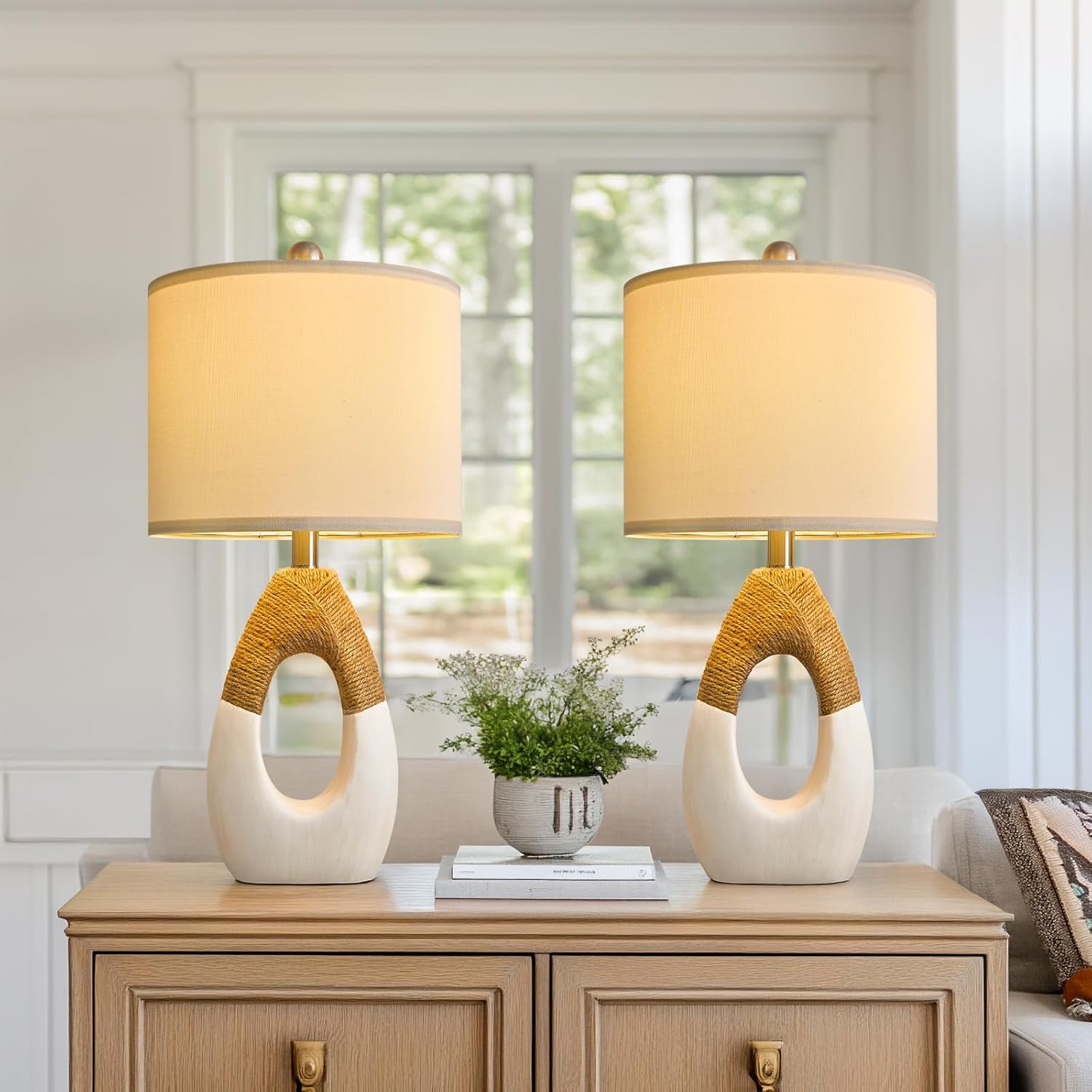 Boho Beige Bedside Lamp — Matte White