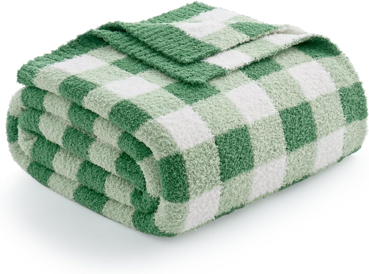 Knit Beige Throw Pillow — 50" — Plaid Green