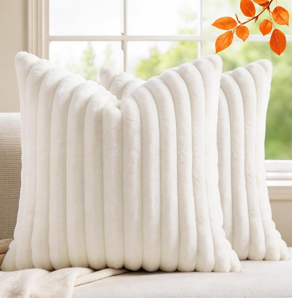 Velvet Farmhouse Beige Throw Pillow Cover — 18" — 1-cream White