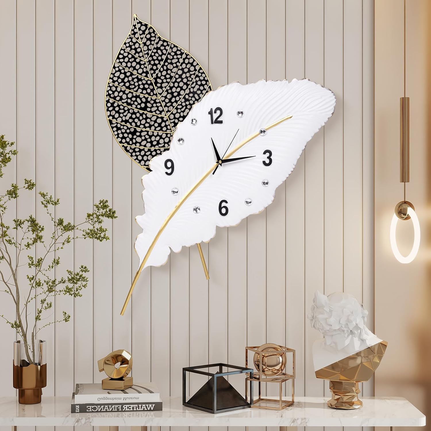Modern Black Wall Clock — 27" — A-black White-18x27inch