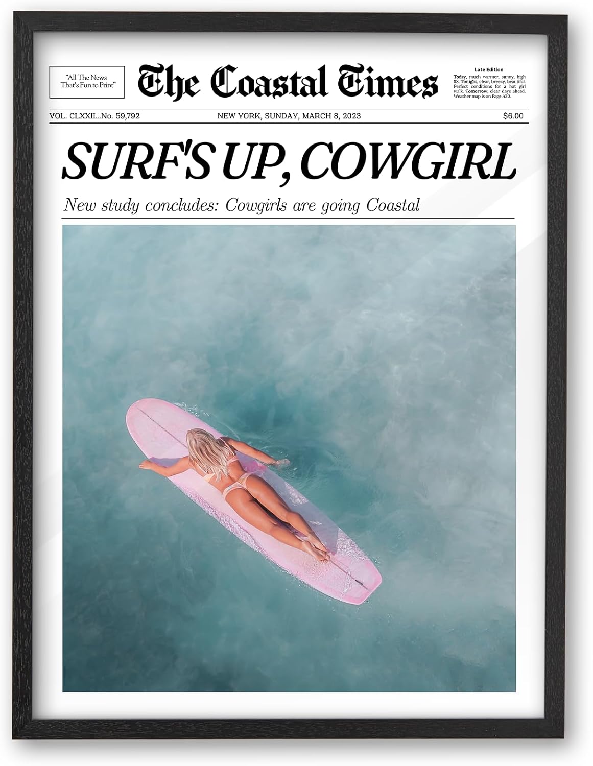 Vintage Black Framed Wall Art — 10" — Black Framed-Coastal Surfer Cowgirl