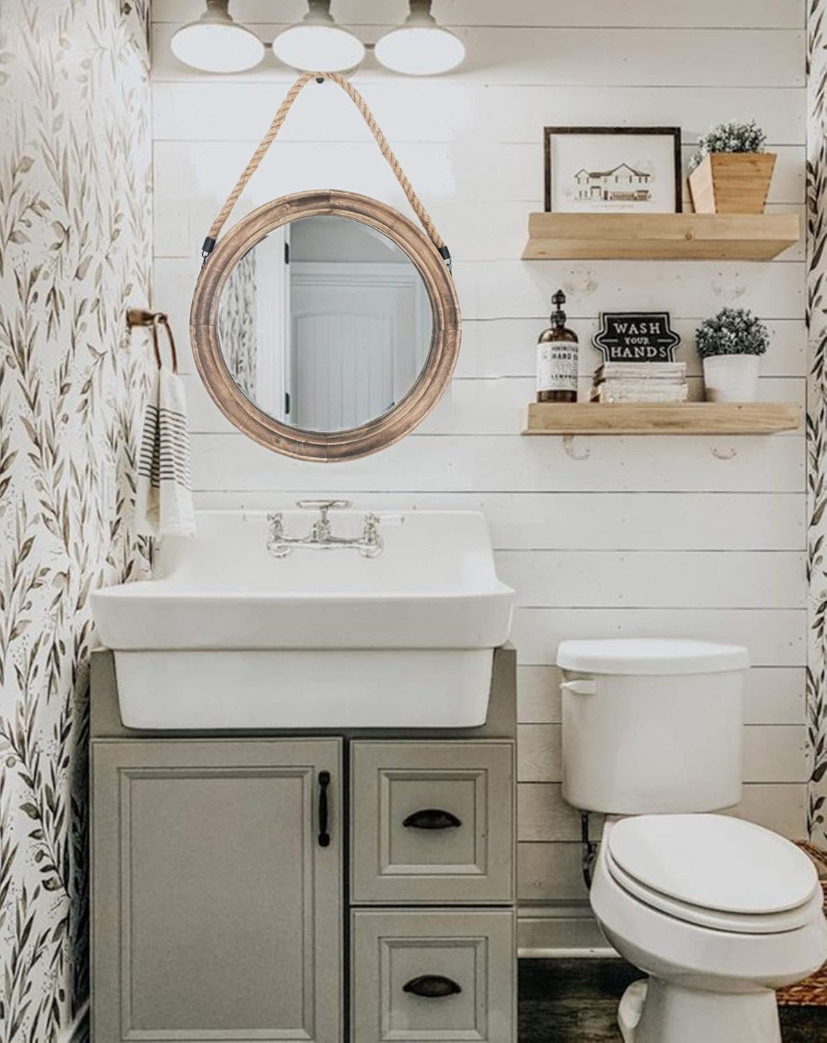 Round Farmhouse Wood Mirror — 16.2" - View 4