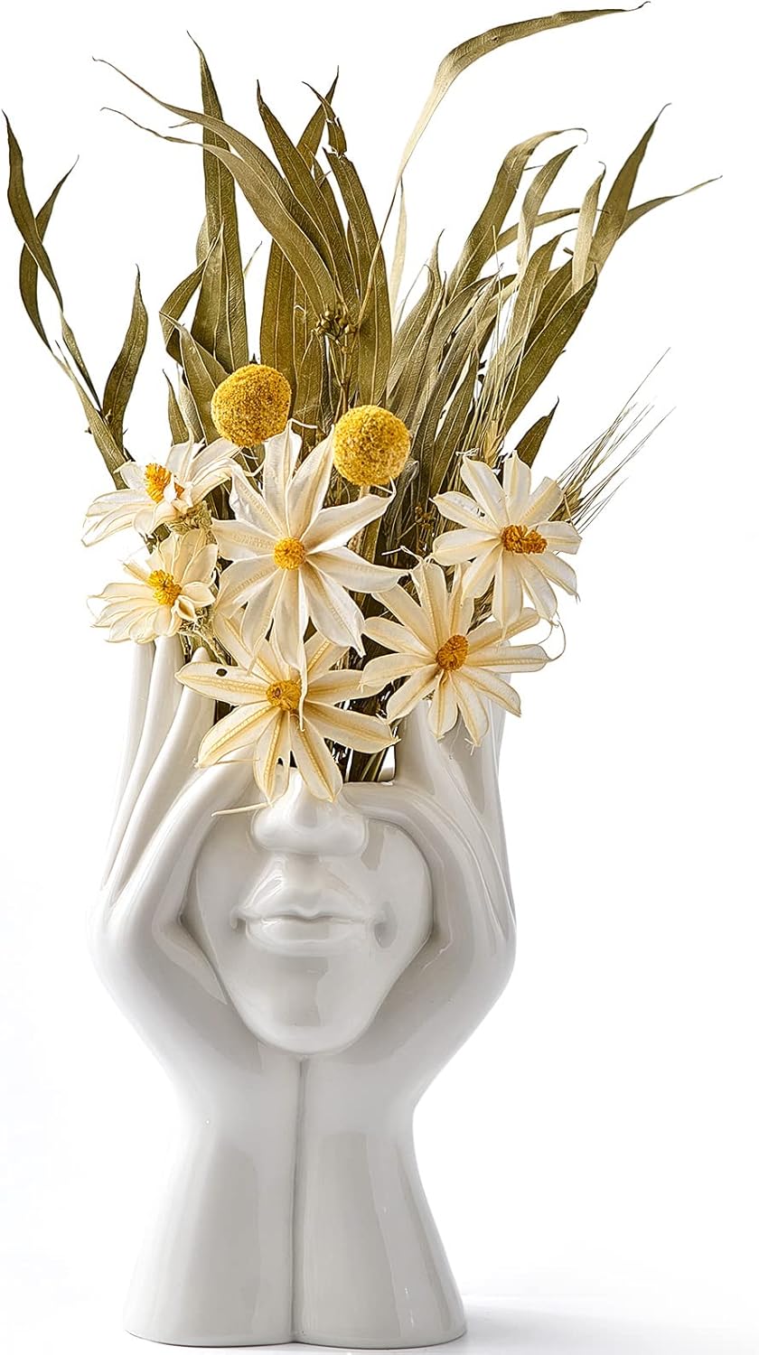 Modern Ceramic Flower Vase — 5.3" — Face Vase - Hands Over Face