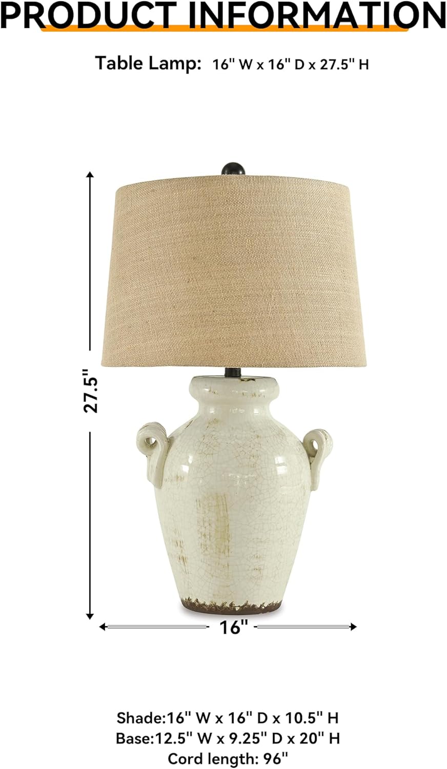 Farmhouse Ceramic Table Lamp — 27" - View 5