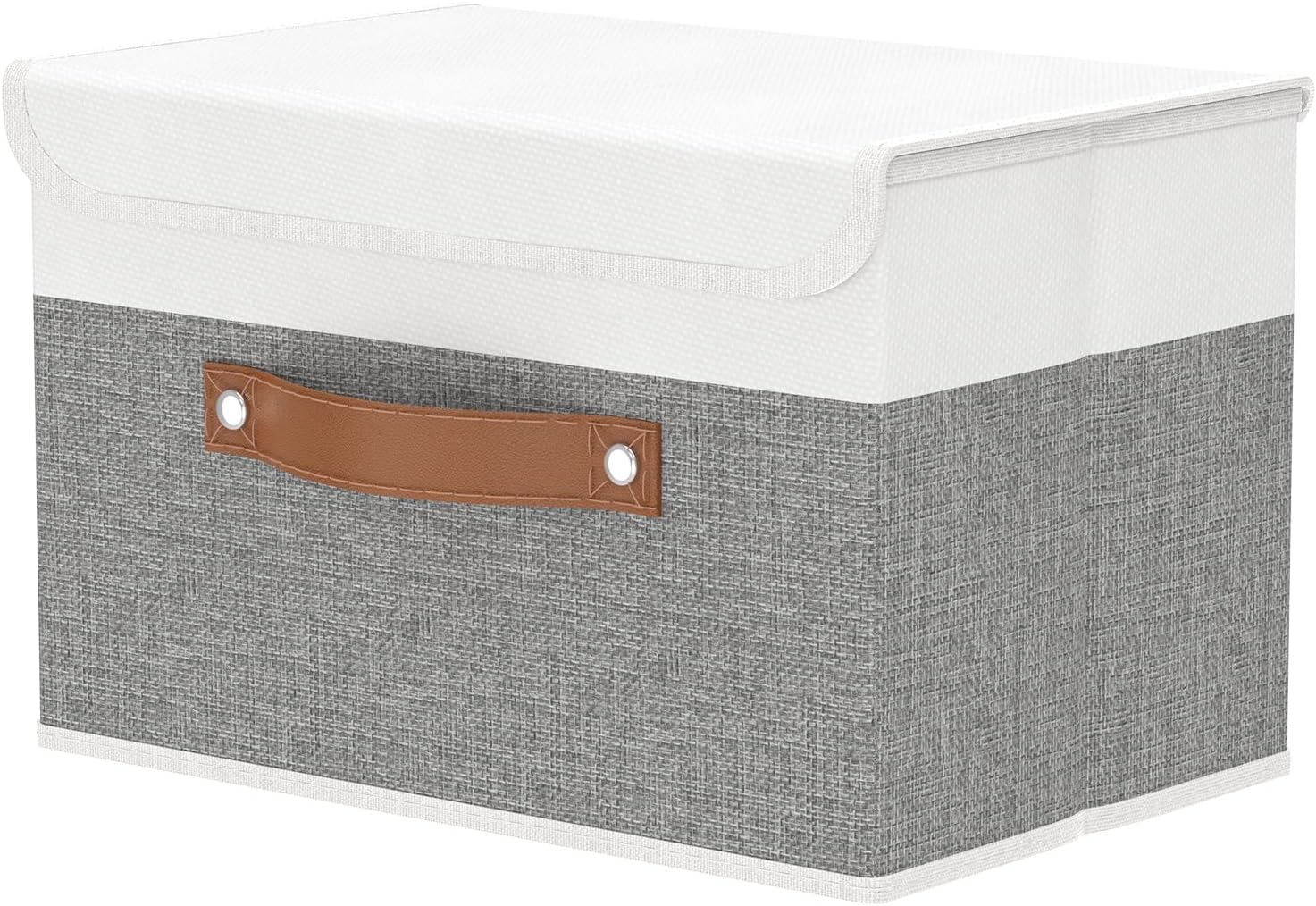 Linen Beige Storage Bin — 9" — White/Grey