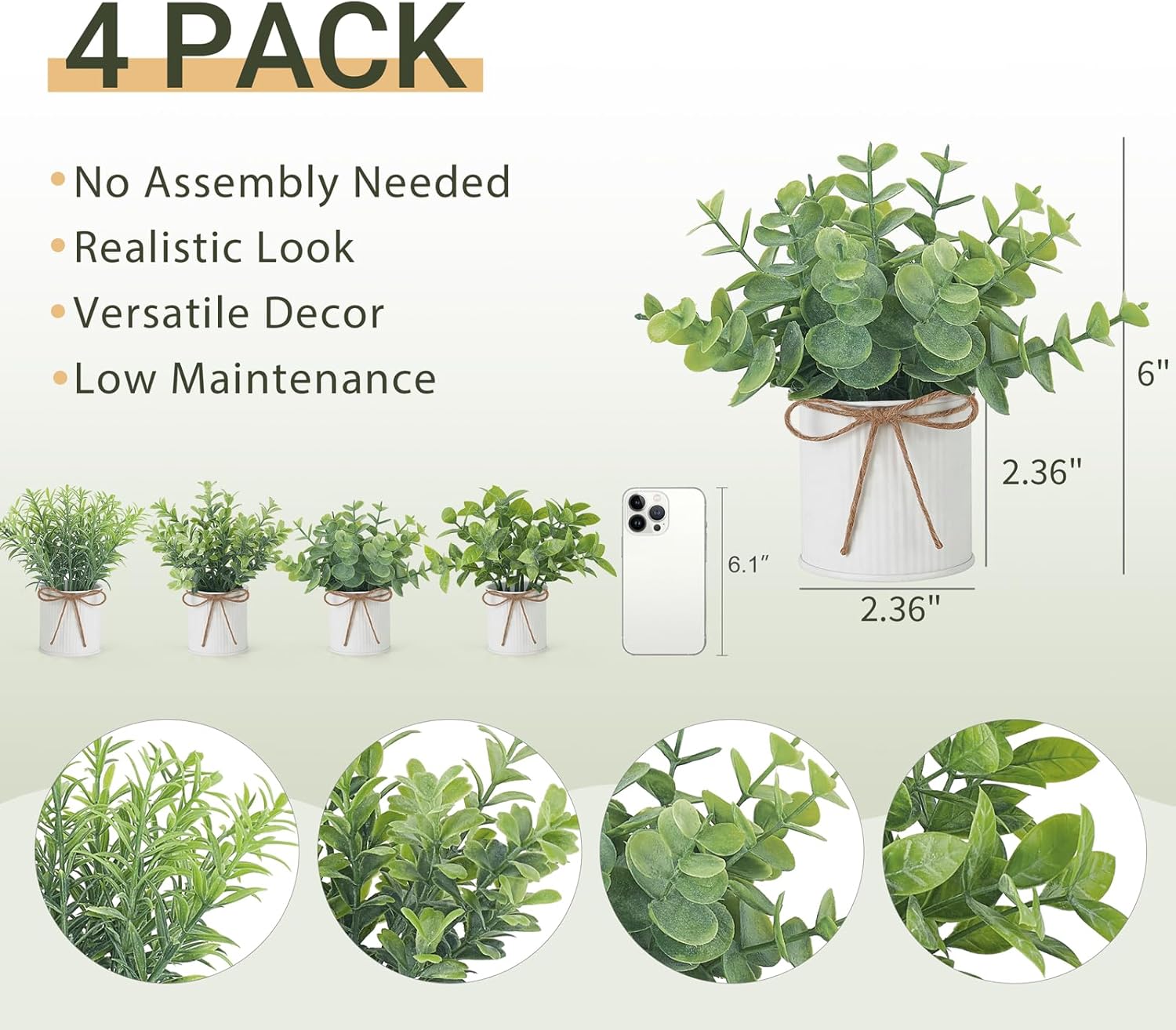 Farmhouse Black Artificial Plant — 6" - View 4