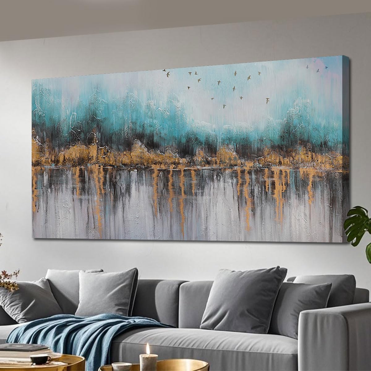 Framed Blue Canvas Wall Art — 48" — 58"L x 29"W