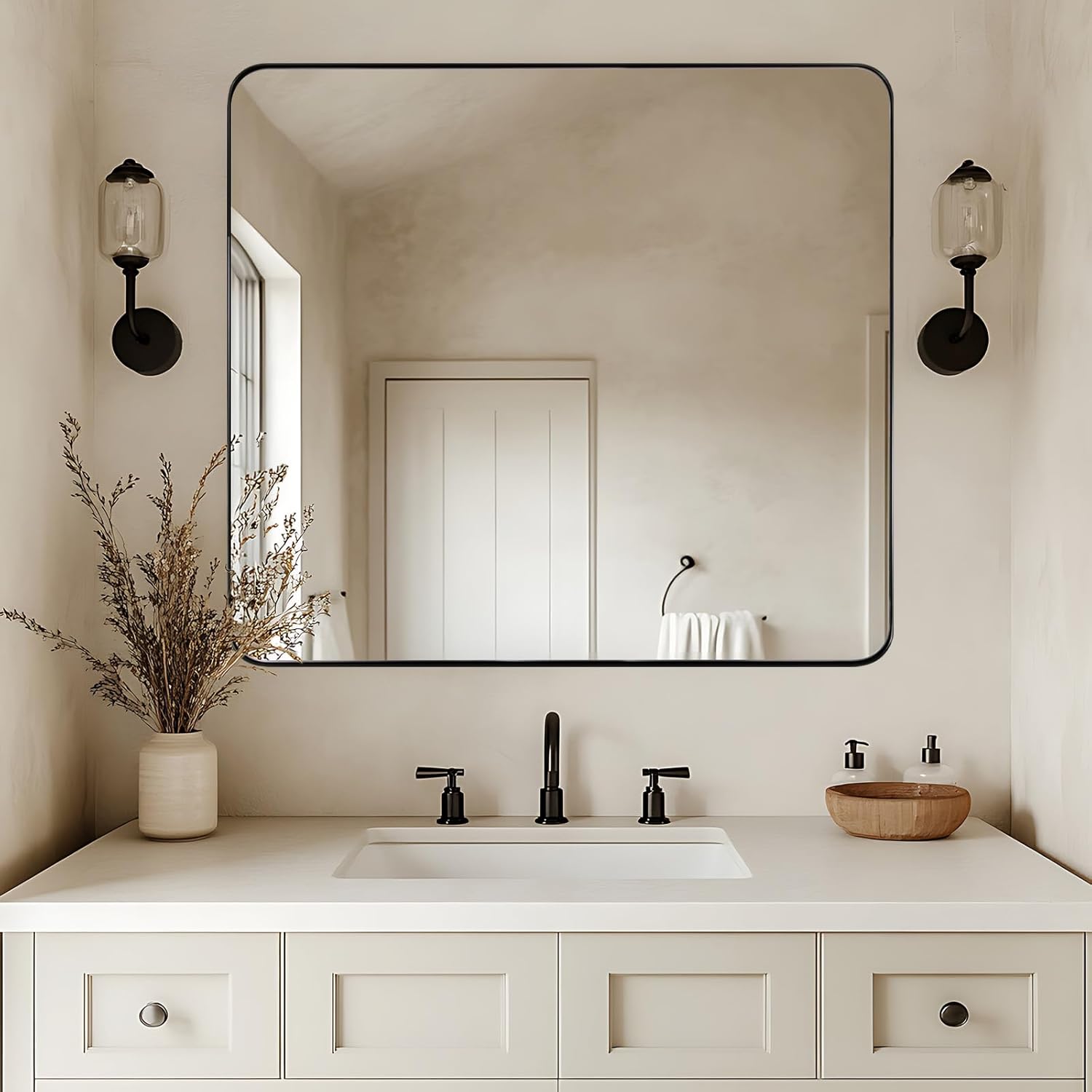 Rectangular Black Wall Mirror — 22" — Black