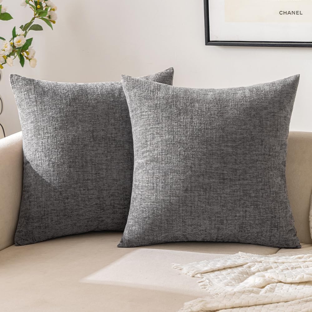 Chenille Boho Beige Throw Pillow Cover — 18" — Gray