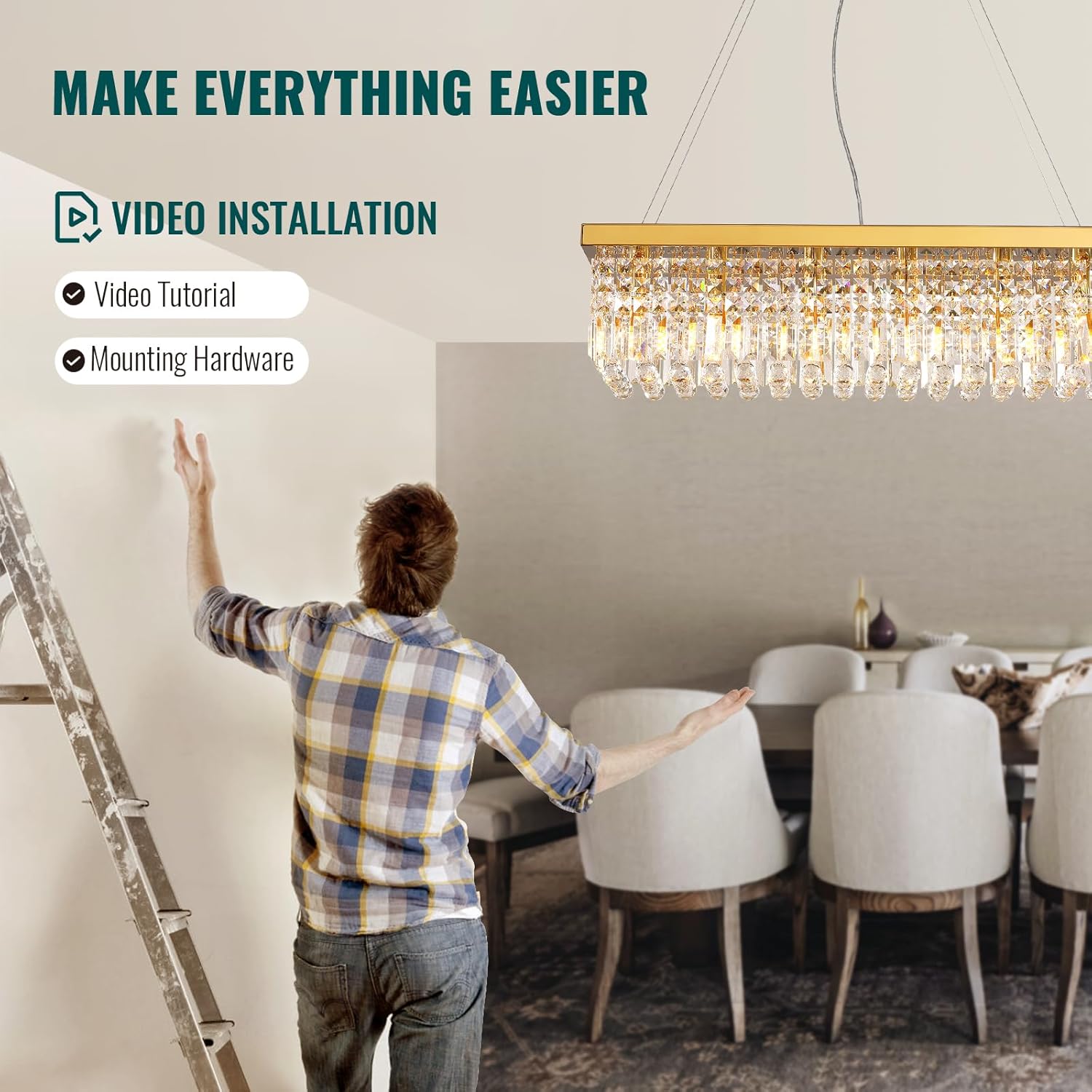 Adjustable Luxe Glass Chandelier — 6-Light - View 5