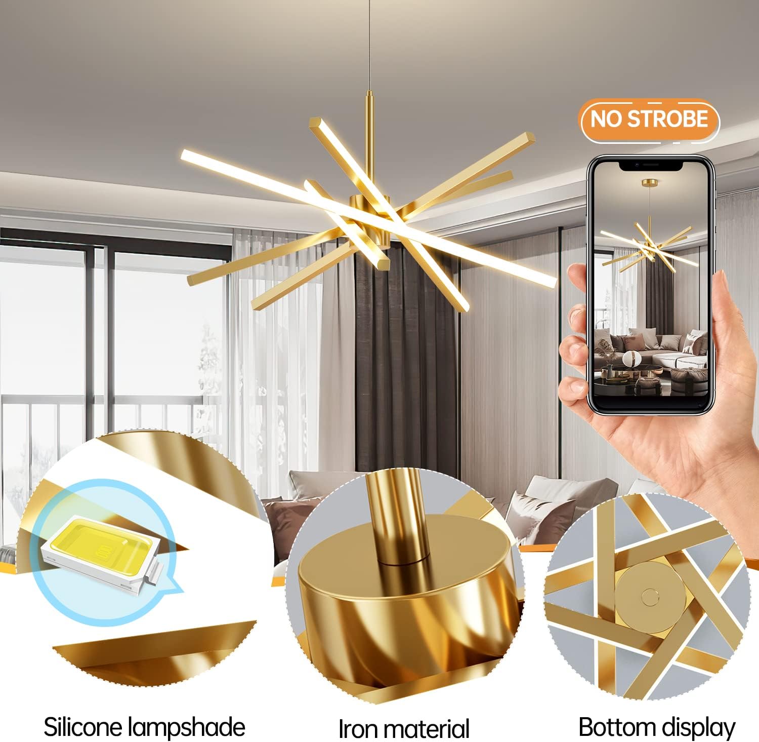 Dimmable Luxe Black Chandelier — 5" - View 7