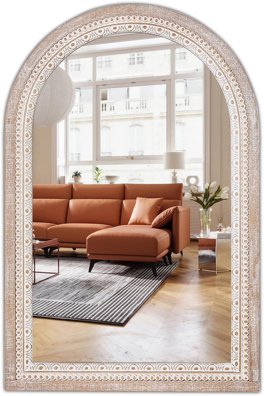 Boho Wood Round Mirror — 24" — 36"L x 24.1"W