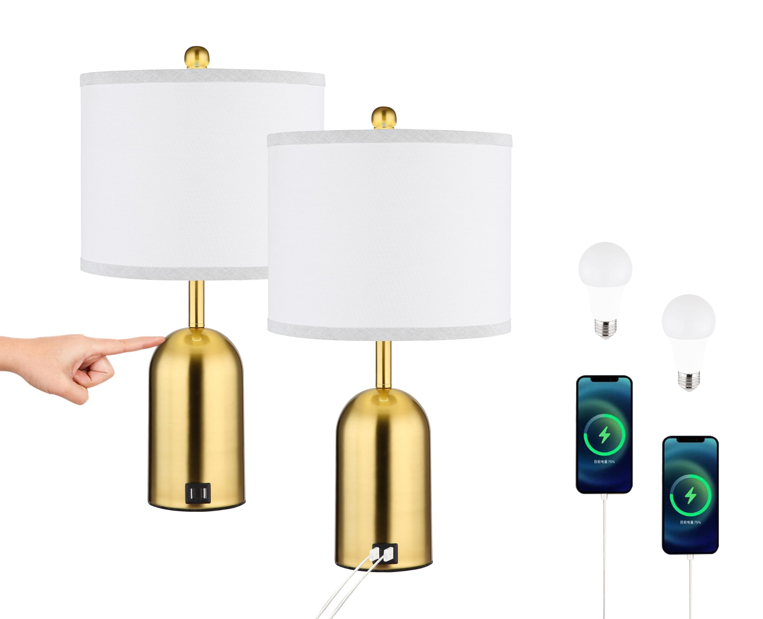 USB Luxe Gold Bedside Lamp