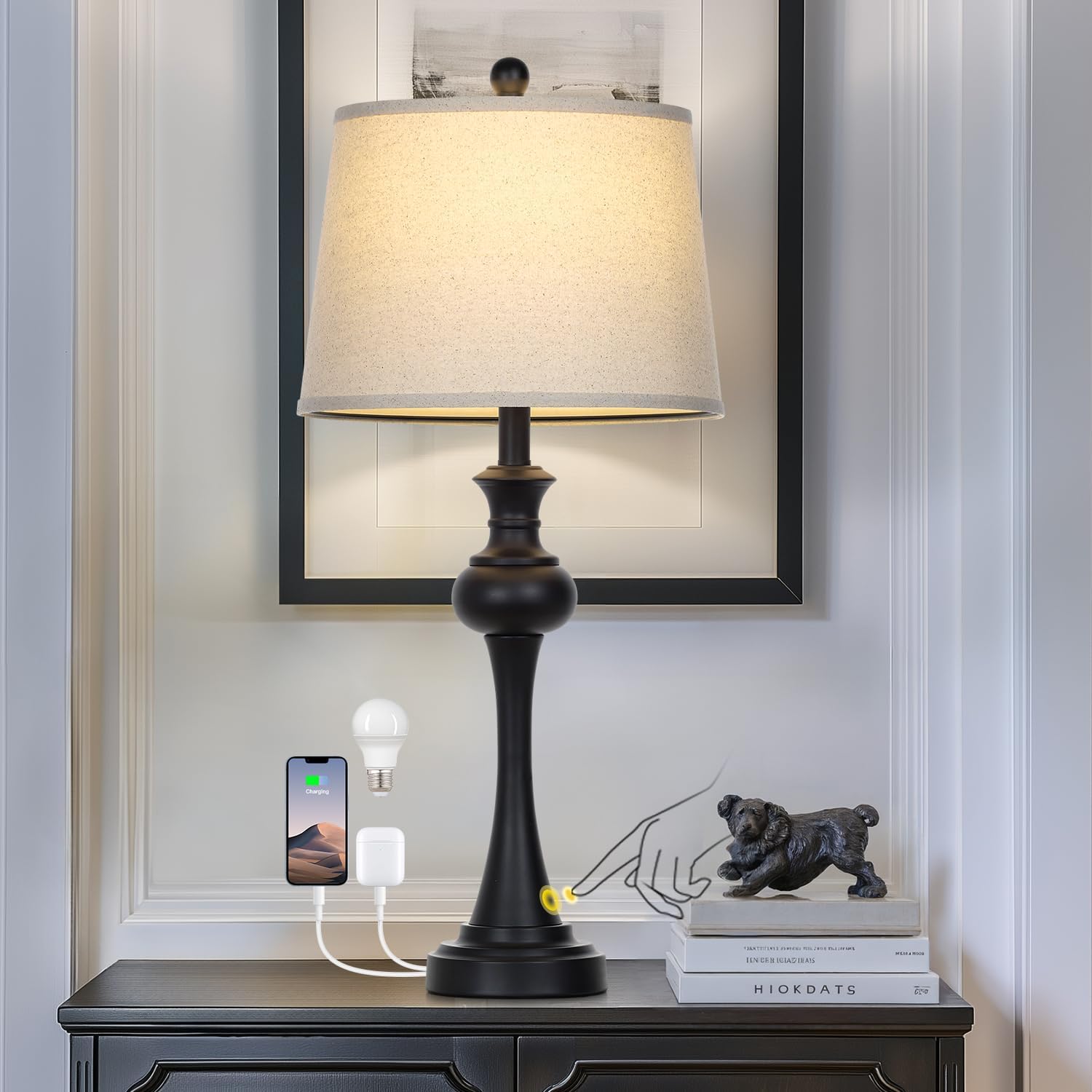 Dimmable Modern Black Bedside Lamp — 28.75" - View 7