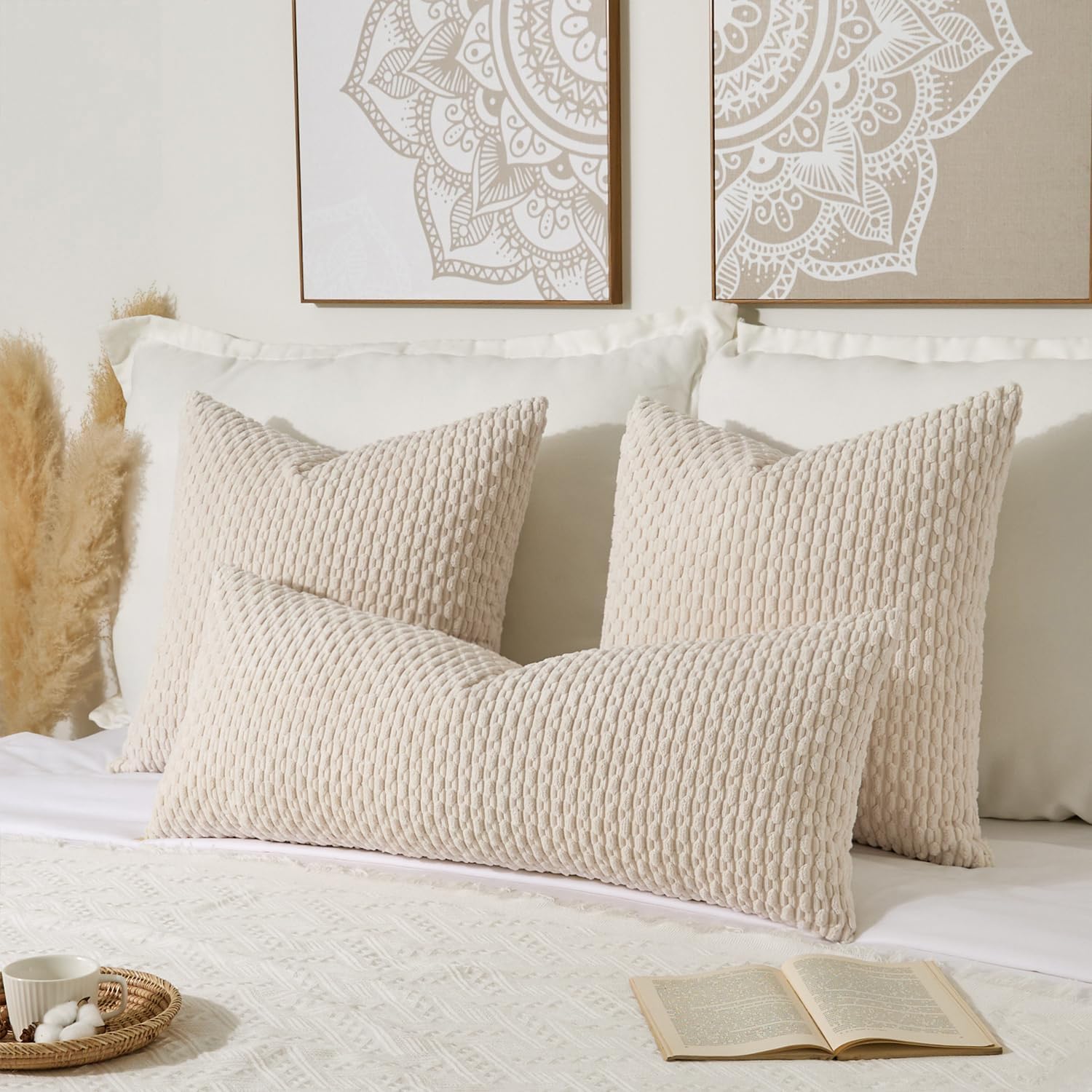 Lumbar Boho Beige Throw Pillow Cover — 36" - View 5