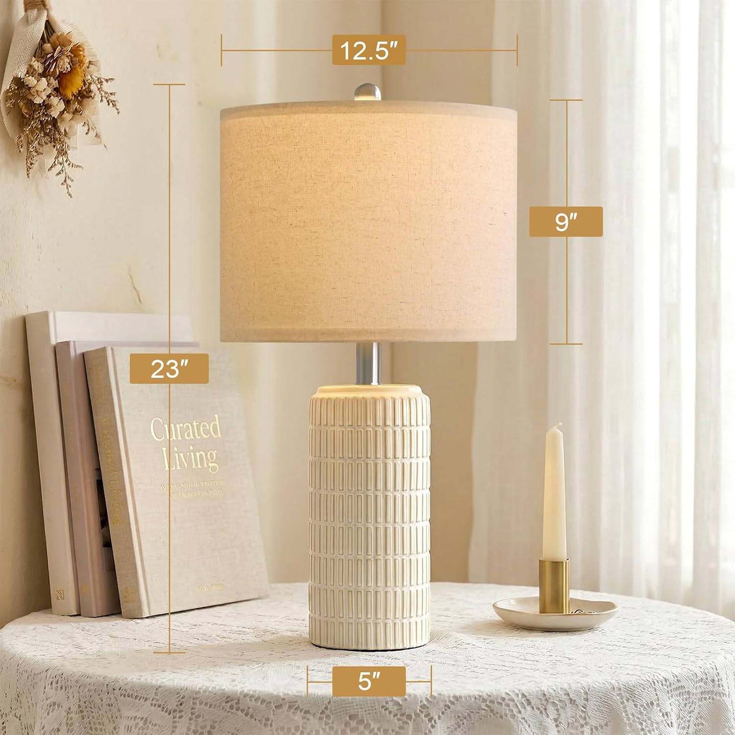 Dimmable Modern Beige Bedside Lamp — 23" - View 6