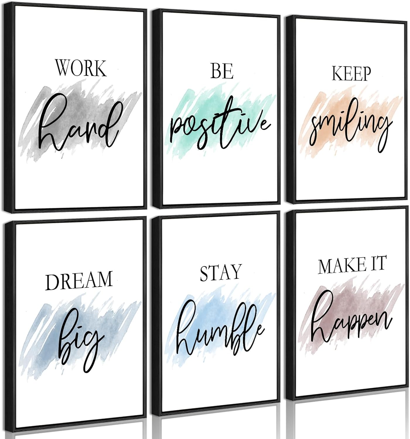 Beige Framed Wall Art — 12" — White Motivvational Wall Art, Black Frames