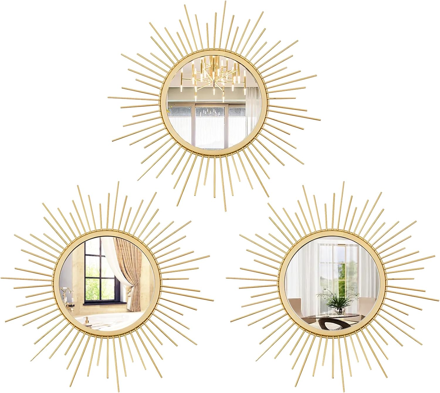 Vintage Boho Black Wall Mirror — Sunburst- Gold