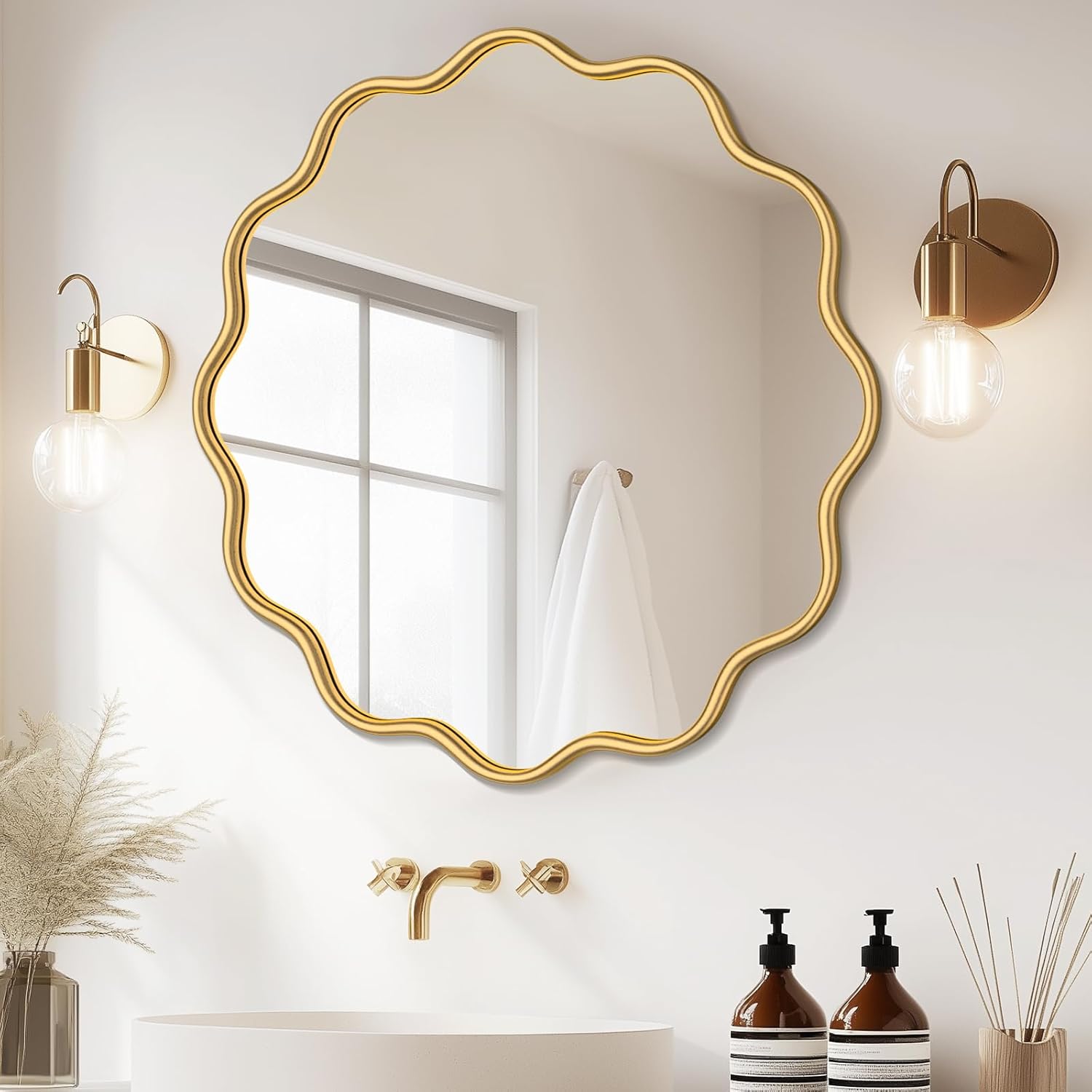 Round Luxe Black Wall Mirror — 20" — 36"L x 36"W