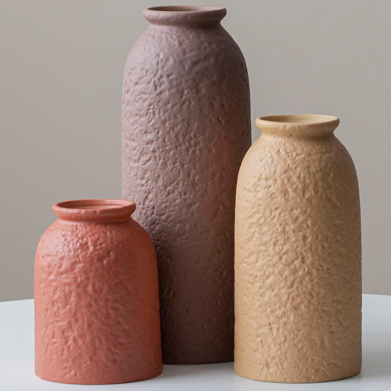 Boho Beige Vase Set — 4" — XL Taupe Texture Mix