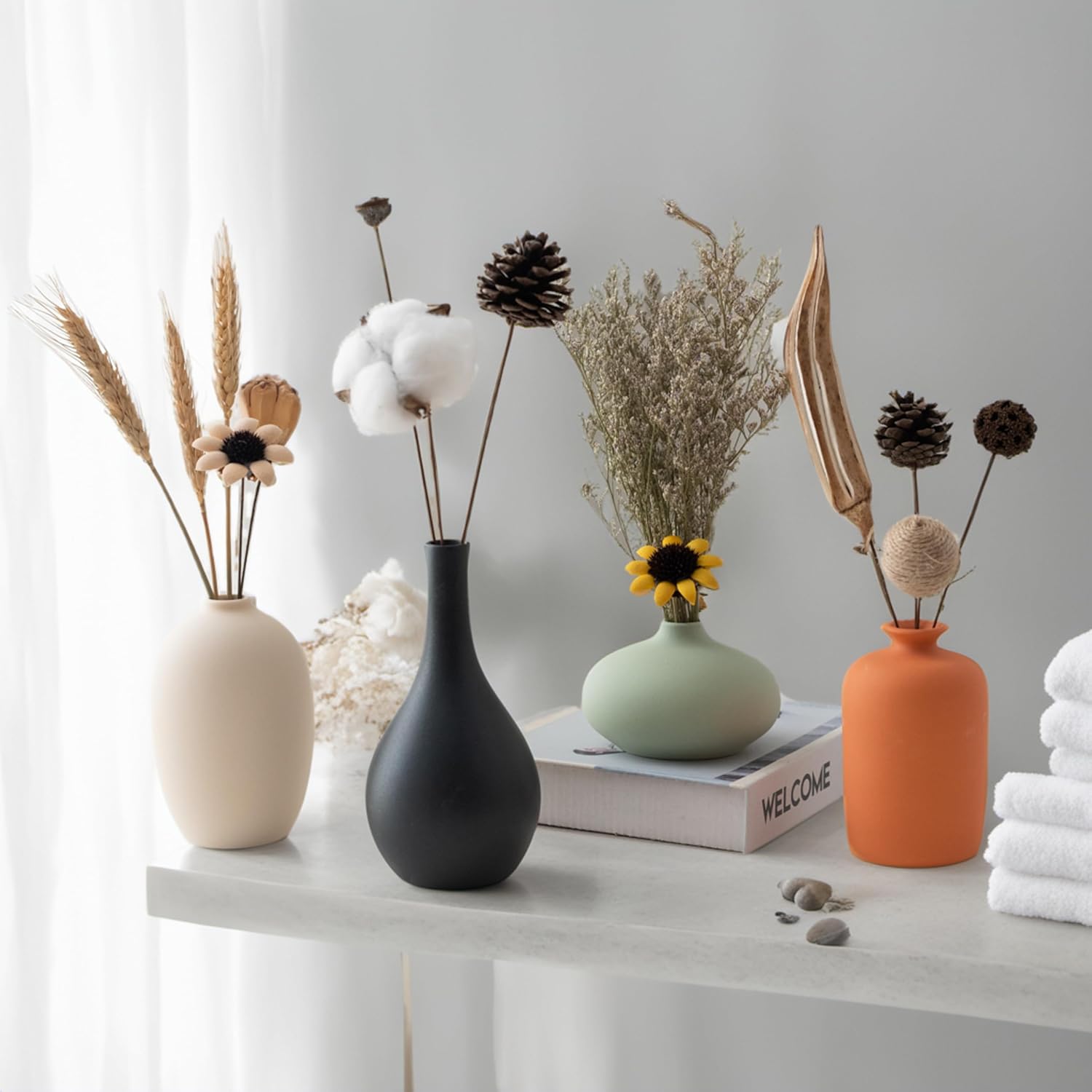 Round Boho Ceramic Vase Set — Set of 4 - View 3