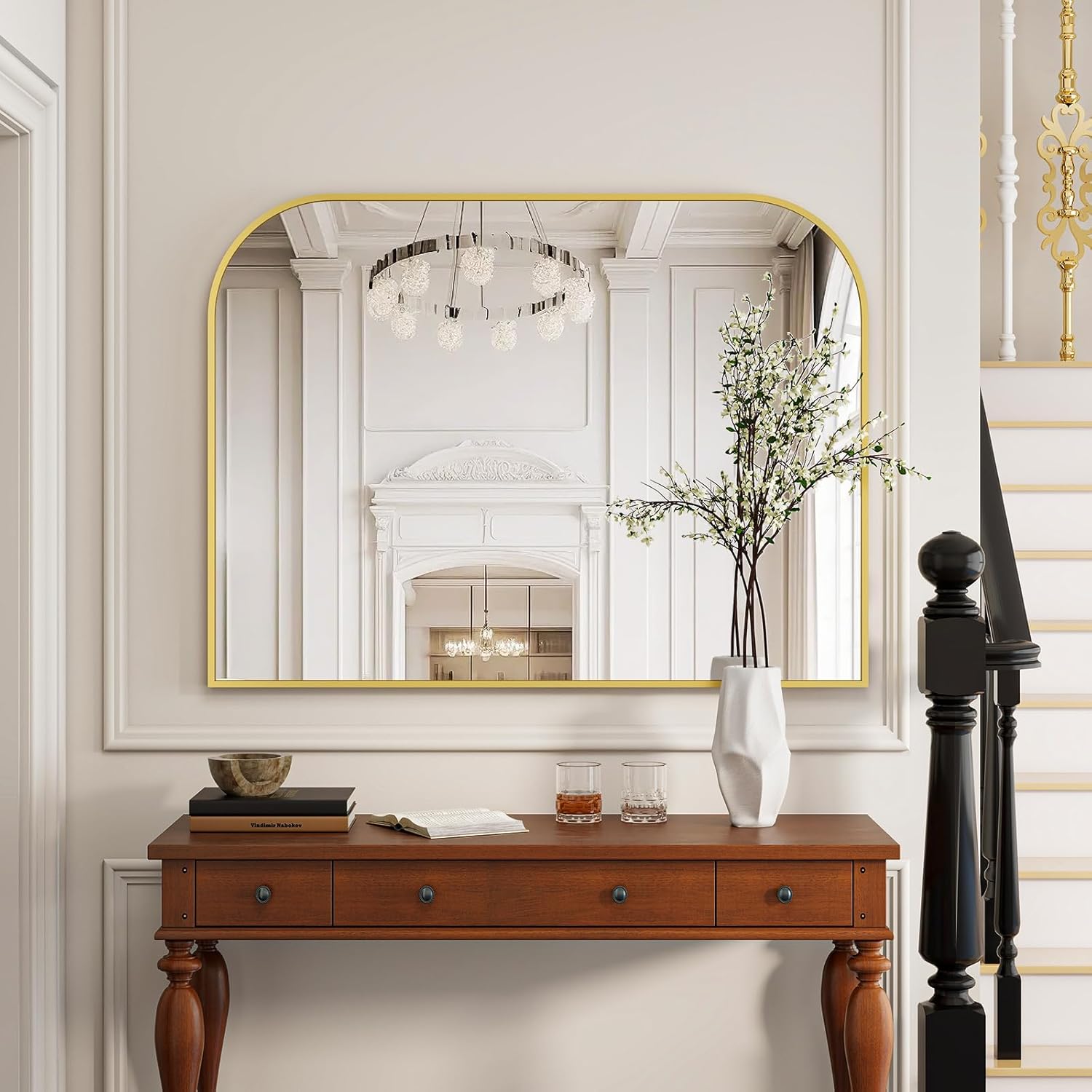 Framed Luxe Black Vanity Mirror — 30" — Gold