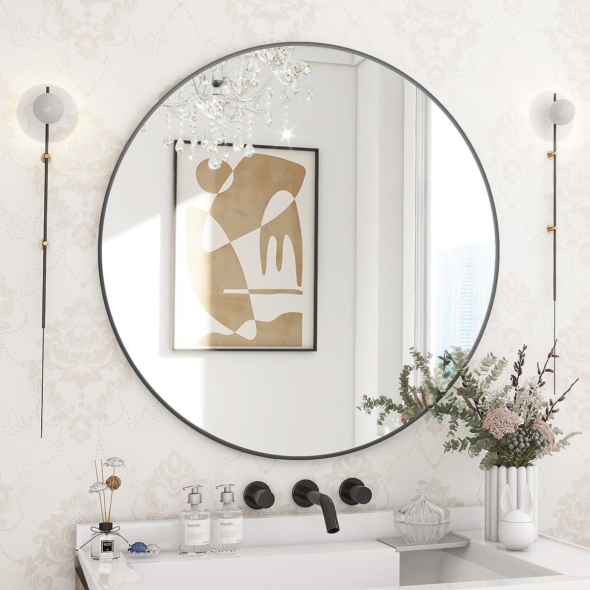 Luxe Black Round Mirror — 24" — Black