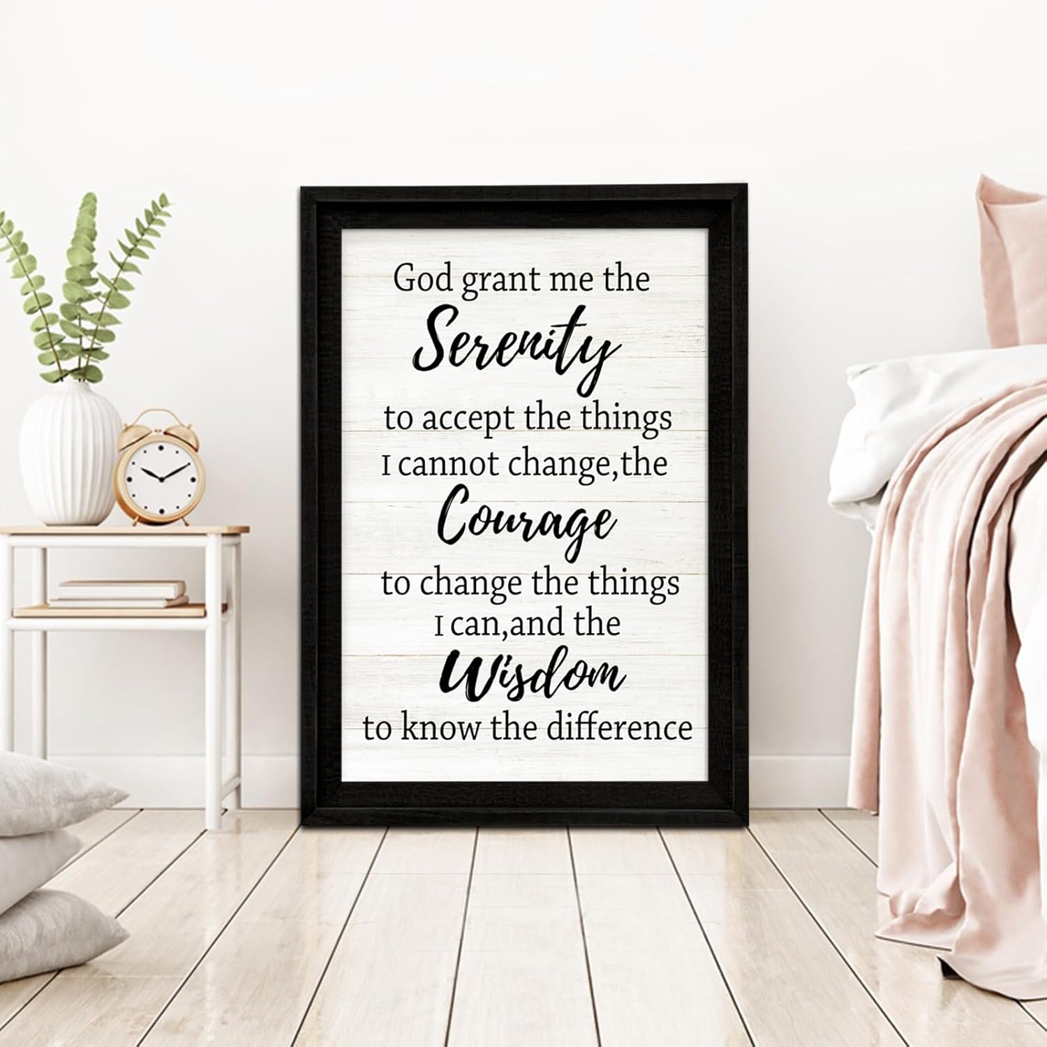 Vintage Farmhouse Beige Framed Wall Art — 11" — Serenity Prayer-Black Frame