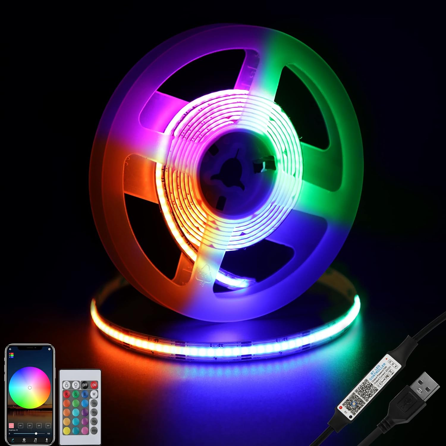USB Metal LED Strip Light — 4.92ft-RGB-USB