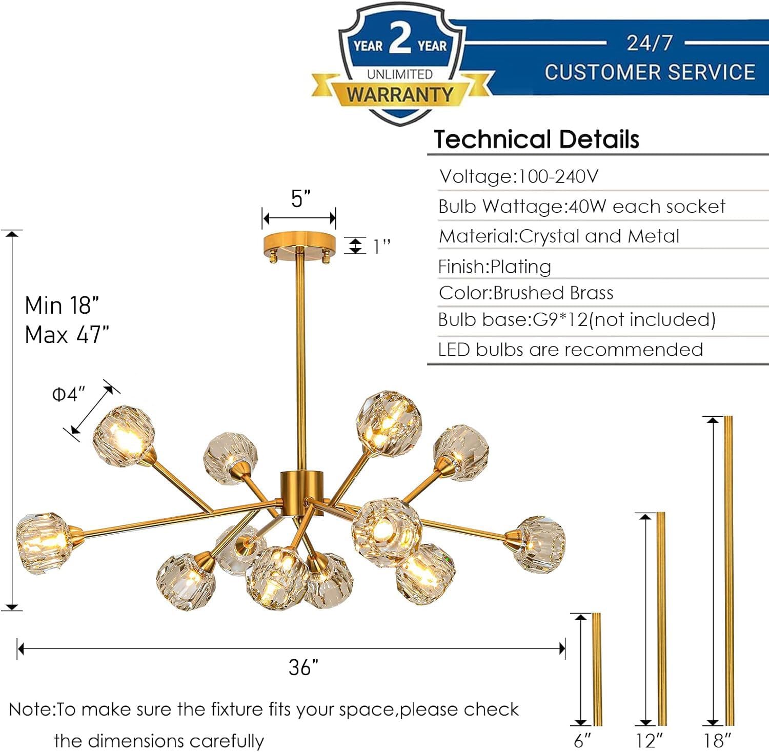 Luxe Black Chandelier — 36" - View 3