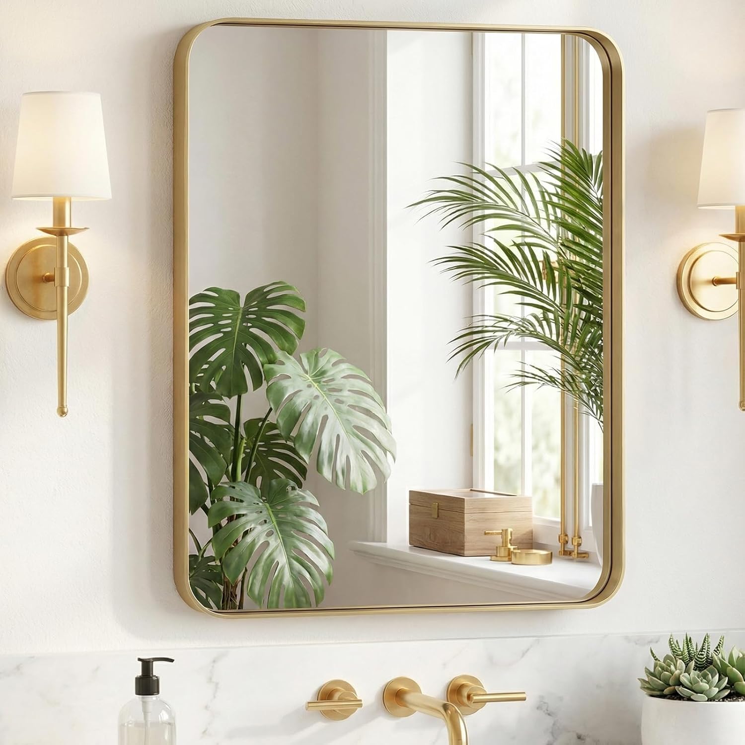 Framed Luxe Black Wall Mirror — 40" — Gold-rect
