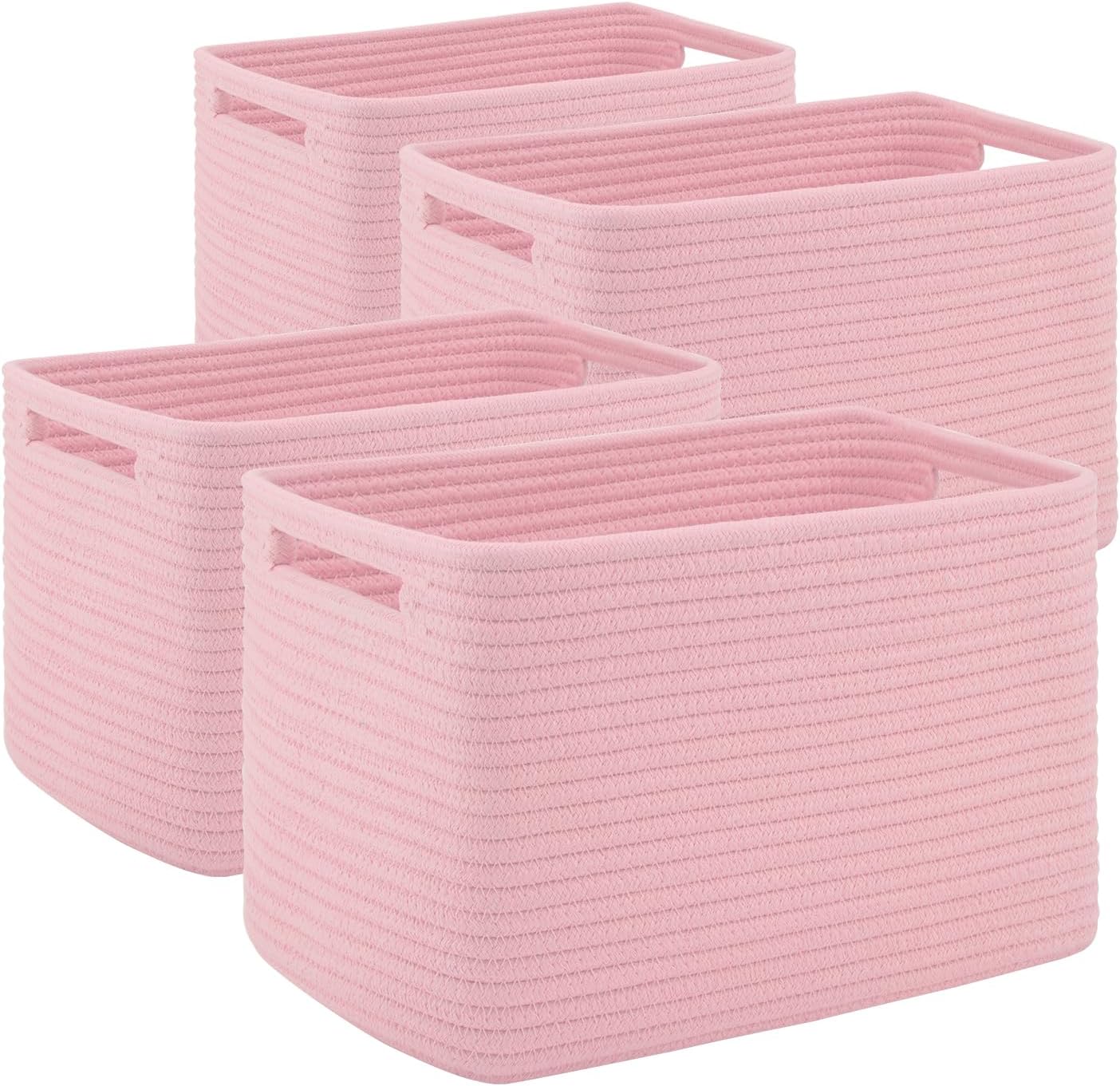 Boho Black Woven Basket — 13" — Pink