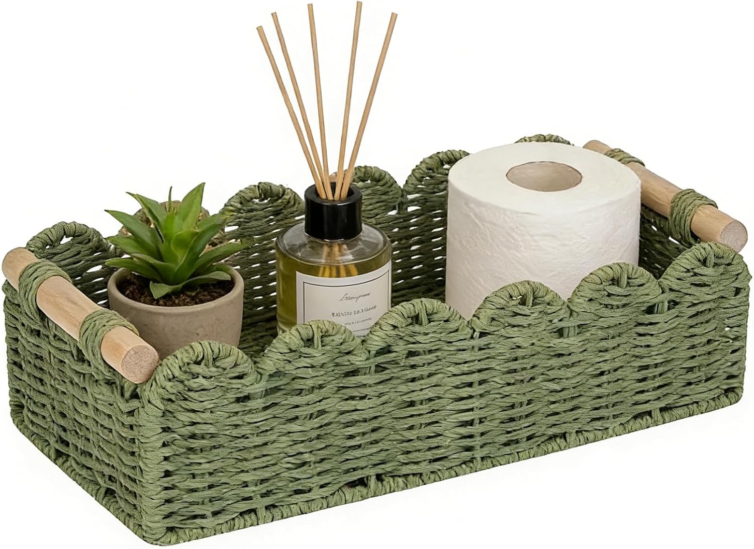 Beige Storage Basket — Green