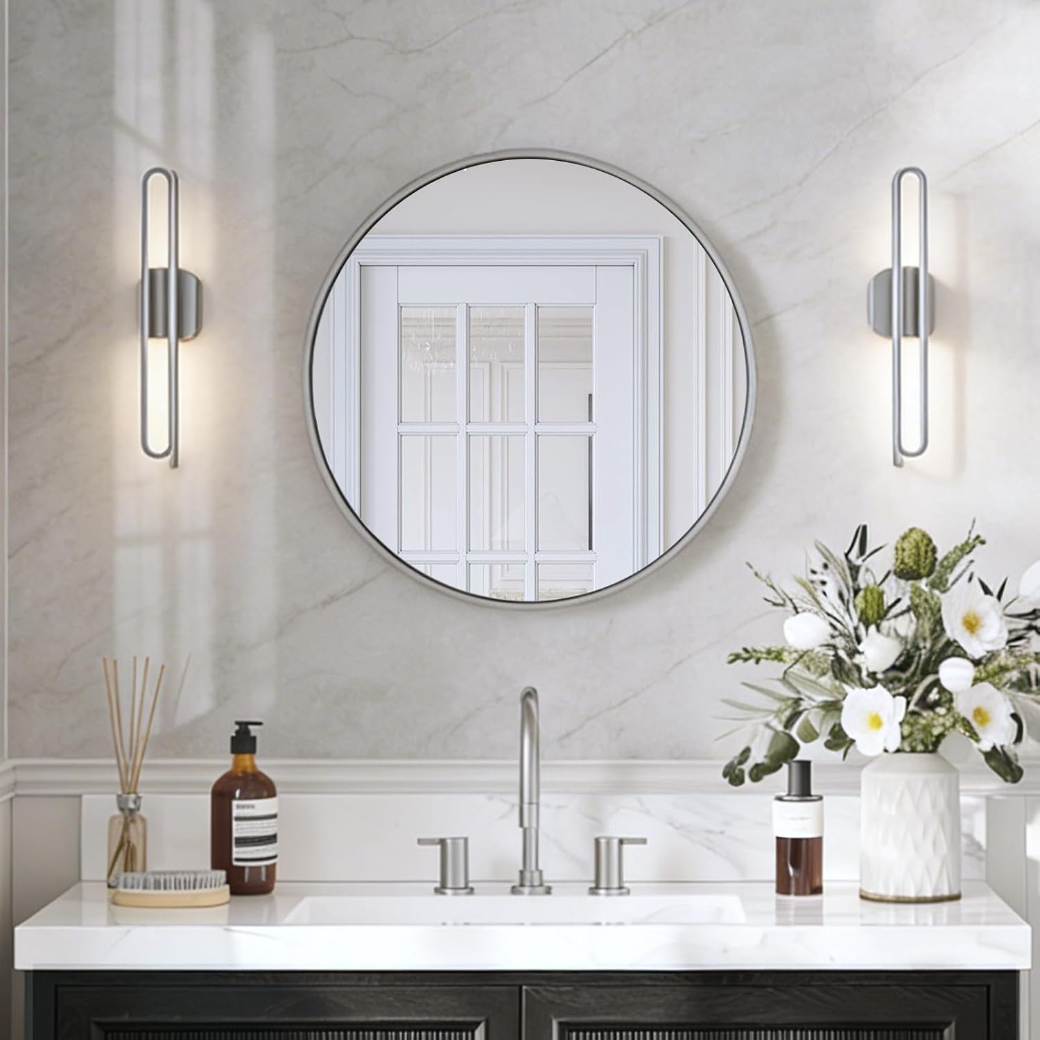 Black Wall Mirror — 36" — Brush Nickel