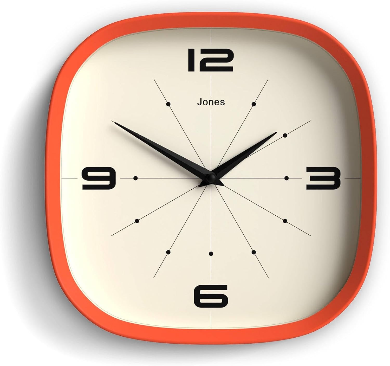 Mid-Century Black Wall Clock — 10" — Orange
