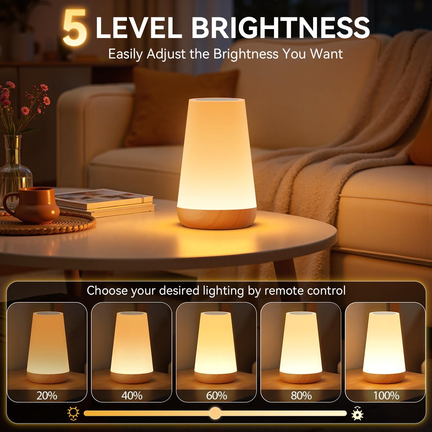 Rechargeable Brown Bedside Lamp - View 3