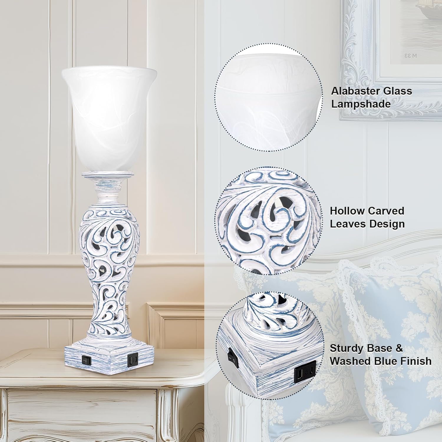 Dimmable Farmhouse Beige Bedside Lamp — 20" - View 3