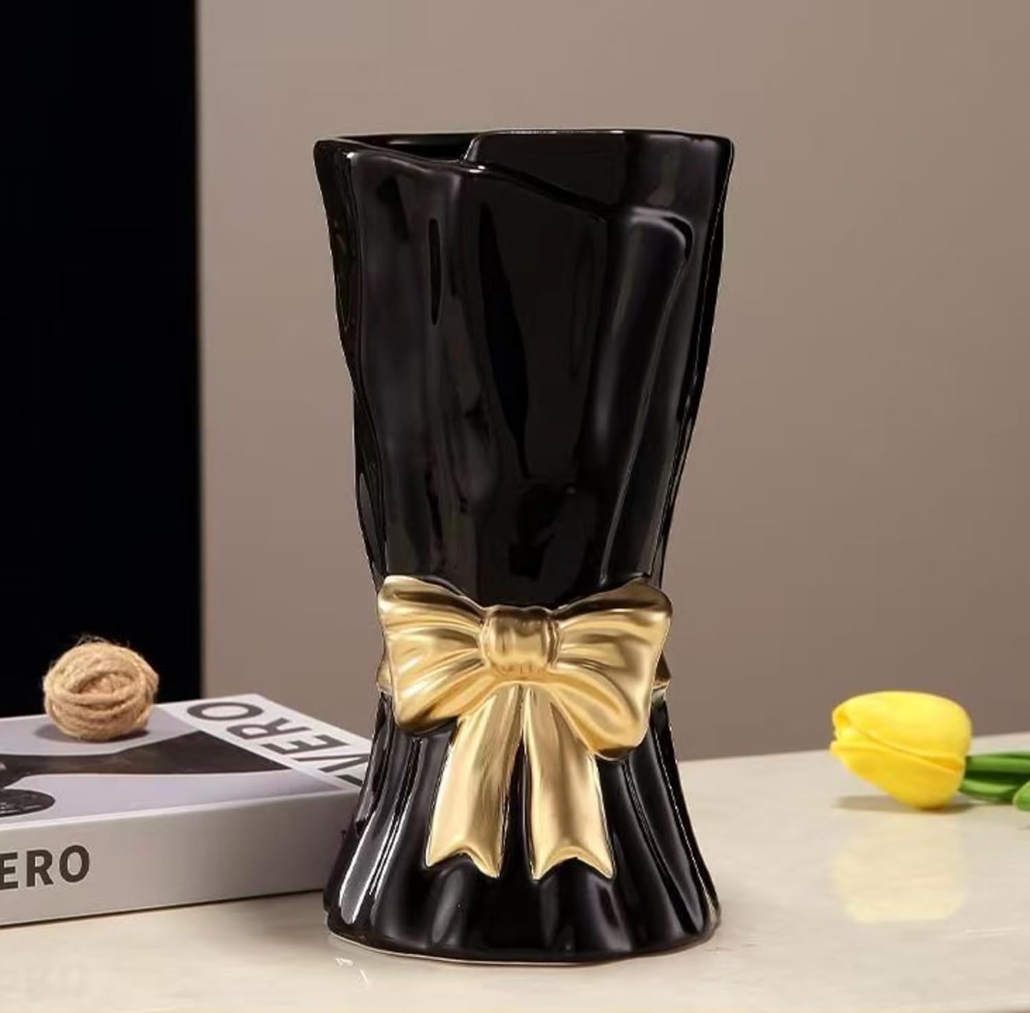Boho Beige Flower Vase — 3" — Black